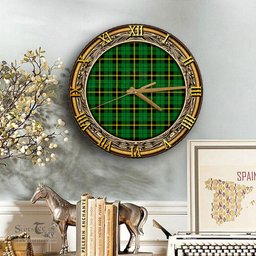 ScotsTee Shop Scottish Wallace Hunting Green Clan Tartan Wooden Wall Clock