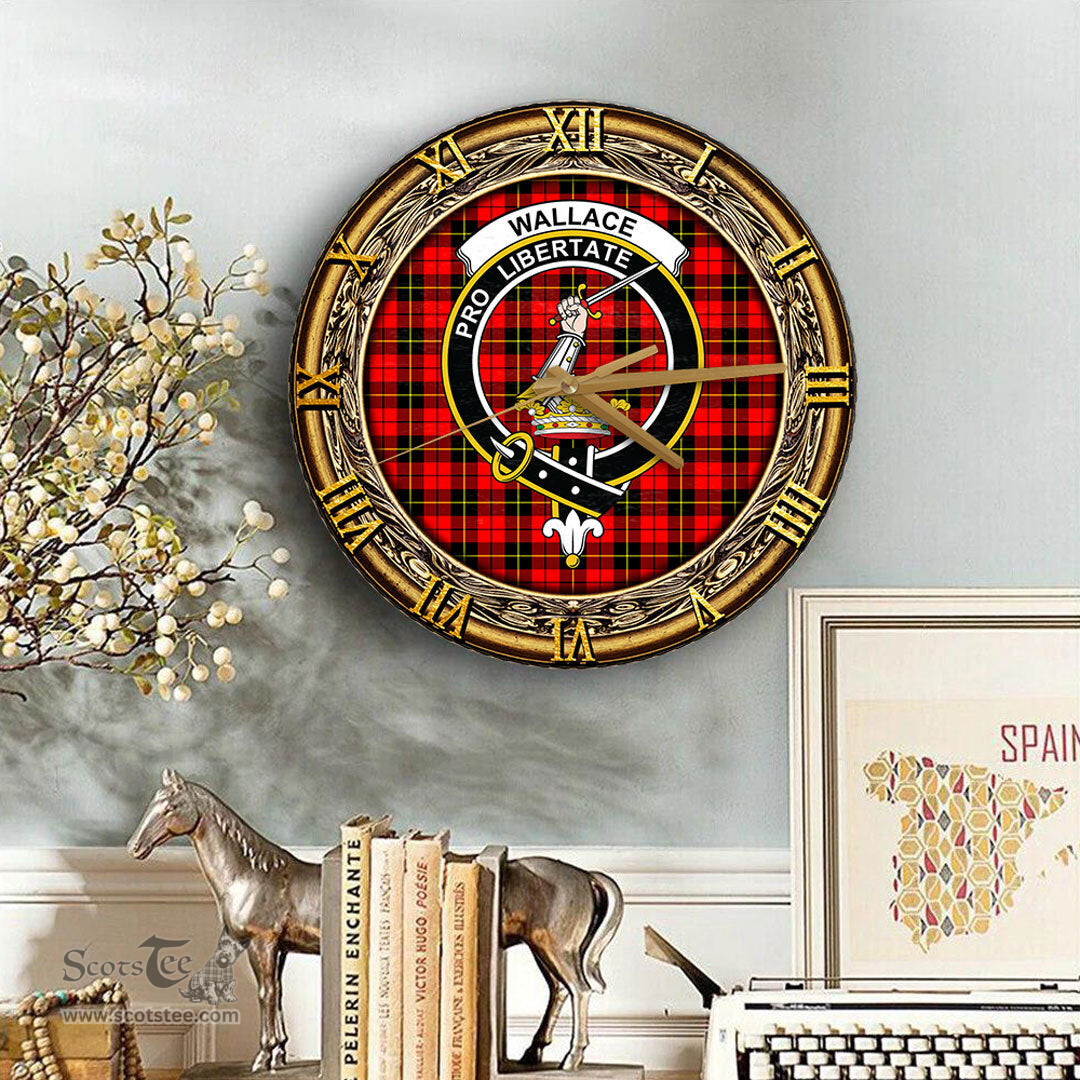 ScotsTee Shop Scottish Wallace Hunting Red Clan Crest Tartan Wooden Wall Clock