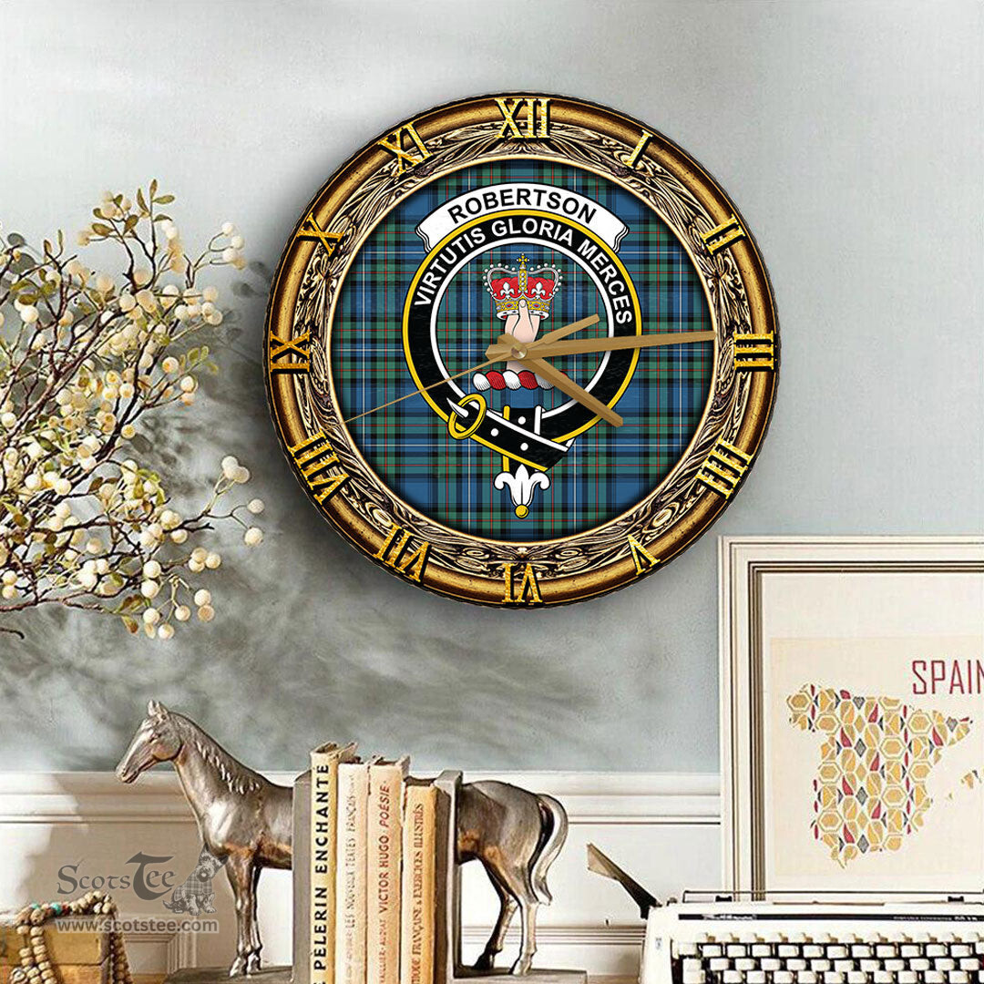 ScotsTee Shop Scottish Robertson Hunting Ancient Clan Crest Tartan Wooden Wall Clock