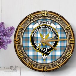 ScotsTee Shop Scottish Stewart Muted Blue Clan Crest Tartan Wooden Wall Clock