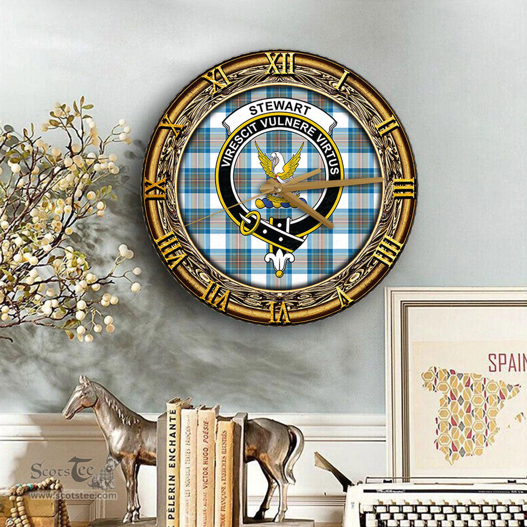 ScotsTee Shop Scottish Stewart Muted Blue Clan Crest Tartan Wooden Wall Clock