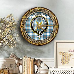 ScotsTee Shop Scottish Stewart Muted Blue Clan Crest Tartan Wooden Wall Clock