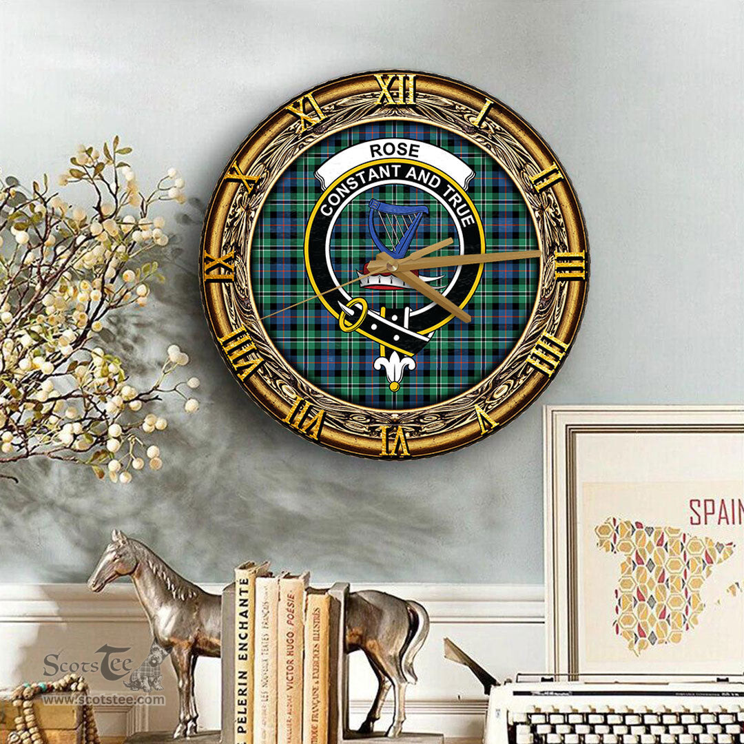 ScotsTee Shop Scottish Rose Hunting Ancient Clan Crest Tartan Wooden Wall Clock