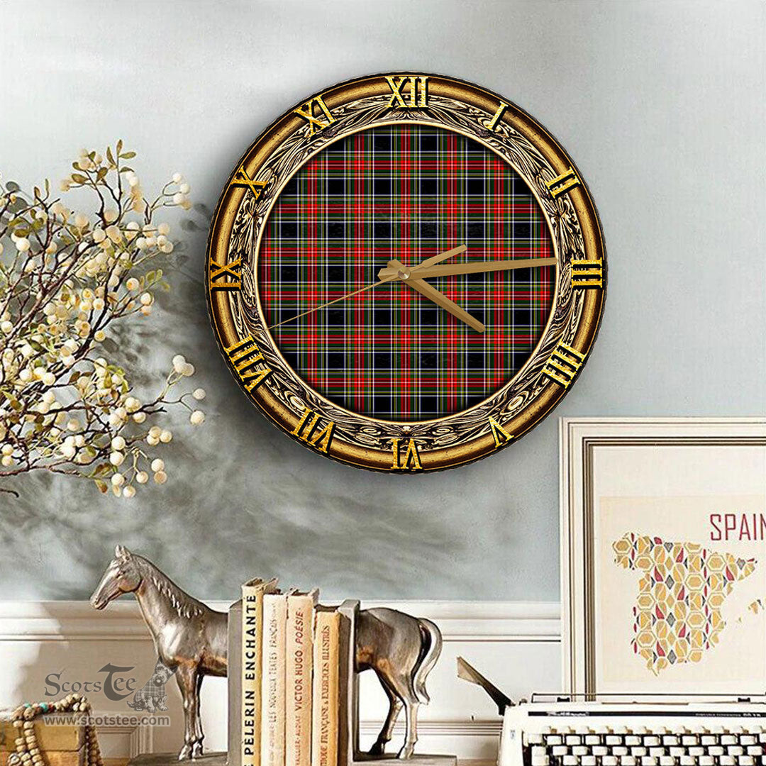 ScotsTee Shop Scottish Stewart Black Clan Tartan Wooden Wall Clock