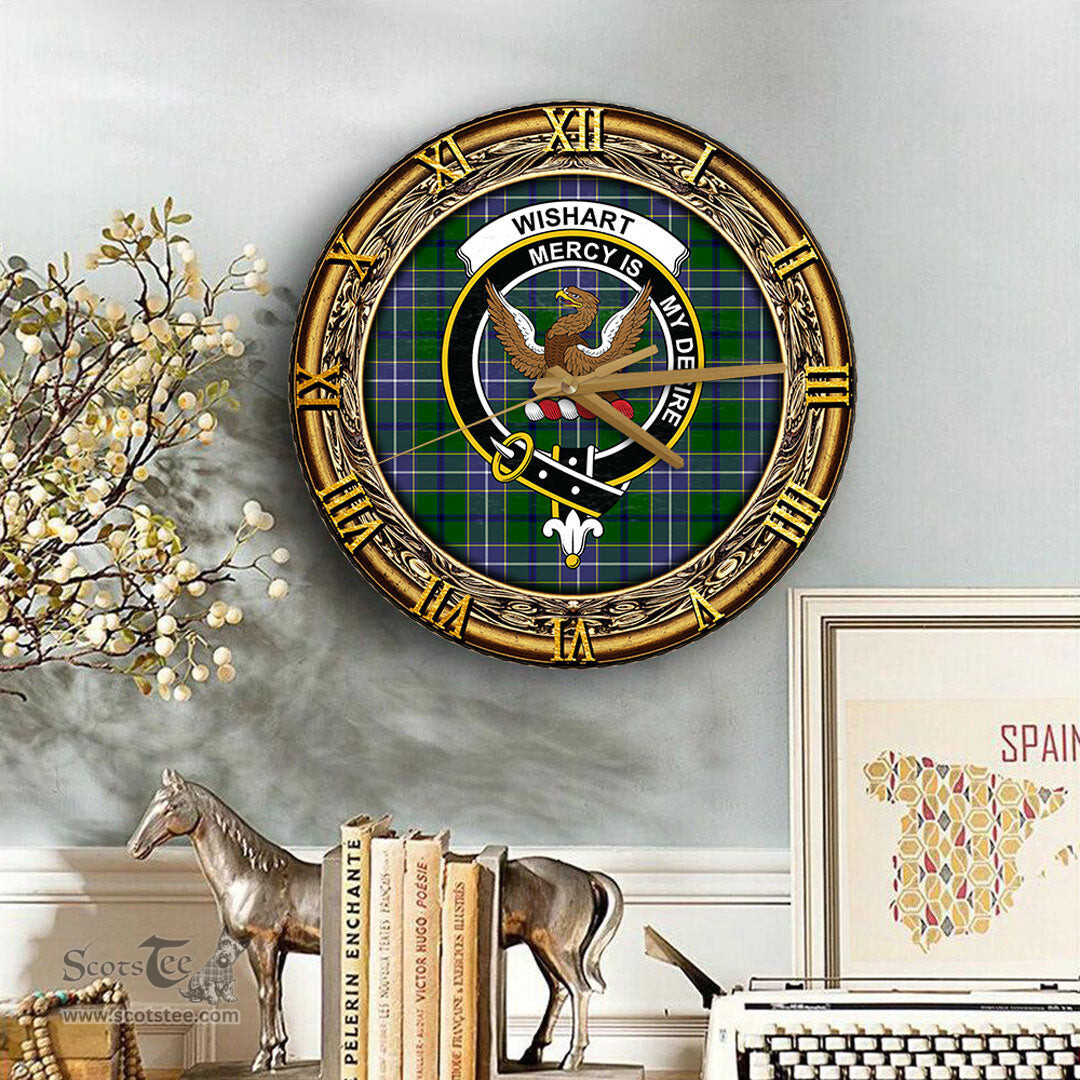 ScotsTee Shop Scottish Wishart Hunting Modern Clan Crest Tartan Wooden Wall Clock