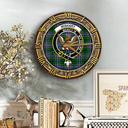 ScotsTee Shop Scottish Wishart Hunting Modern Clan Crest Tartan Wooden Wall Clock
