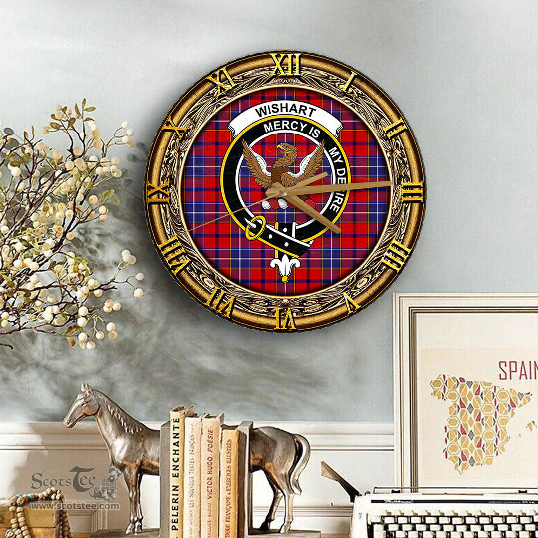 ScotsTee Shop Scottish Wishart Dress Clan Crest Tartan Wooden Wall Clock