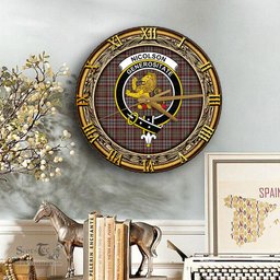 ScotsTee Shop Scottish Nicolson Hunting Weathered Clan Crest Tartan Wooden Wall Clock