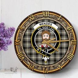 ScotsTee Shop Scottish Menzies Black White Ancient Clan Crest Tartan Wooden Wall Clock