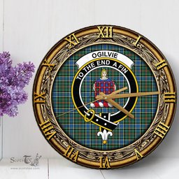 ScotsTee Shop Scottish Ogilvie Hunting Ancient Clan Crest Tartan Wooden Wall Clock