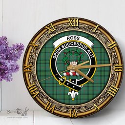 ScotsTee Shop Scottish Ross Hunting Ancient Clan Crest Tartan Wooden Wall Clock