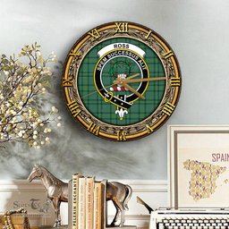 ScotsTee Shop Scottish Ross Hunting Ancient Clan Crest Tartan Wooden Wall Clock