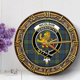 ScotsTee Shop Scottish Nicolson Hunting Ancient Clan Crest Tartan Wooden Wall Clock