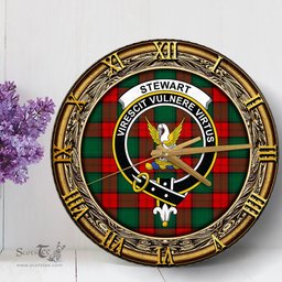ScotsTee Shop Scottish Stewart Atholl Modern Clan Crest Tartan Wooden Wall Clock