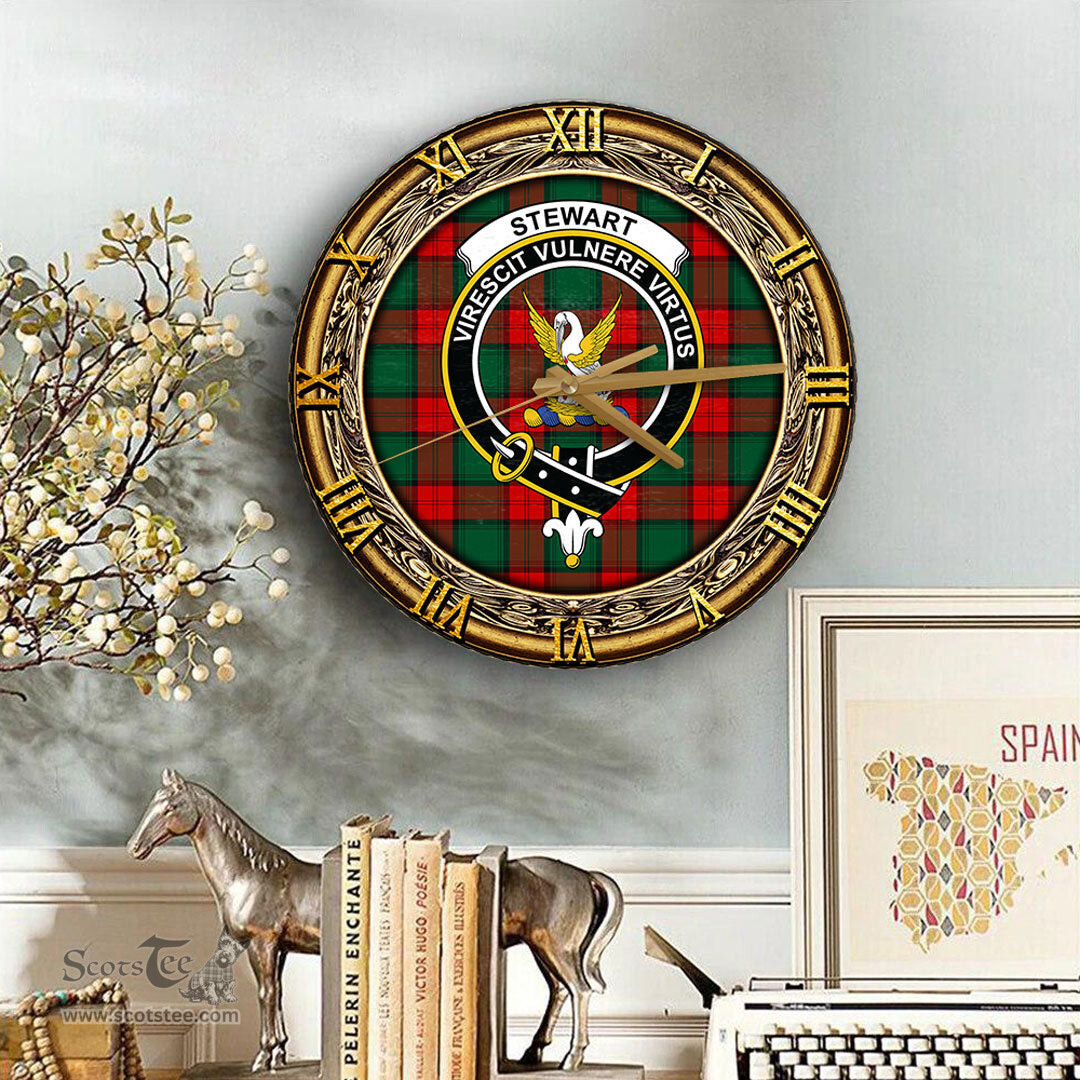 ScotsTee Shop Scottish Stewart Atholl Modern Clan Crest Tartan Wooden Wall Clock