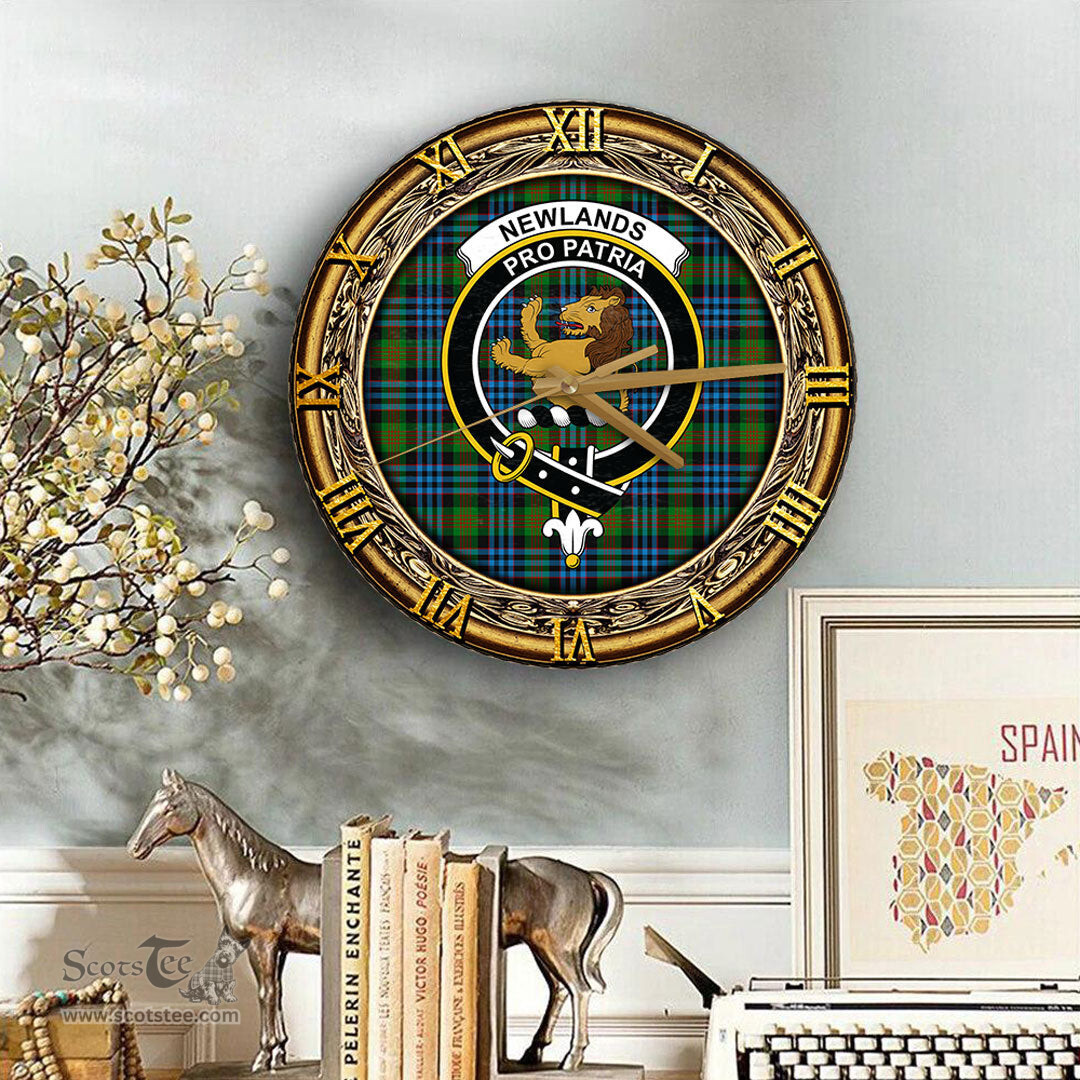 ScotsTee Shop Scottish Newlands of Lauriston Clan Crest Tartan Wooden Wall Clock