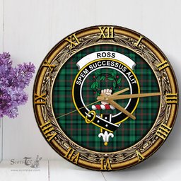 ScotsTee Shop Scottish Ross Hunting Modern Clan Crest Tartan Wooden Wall Clock