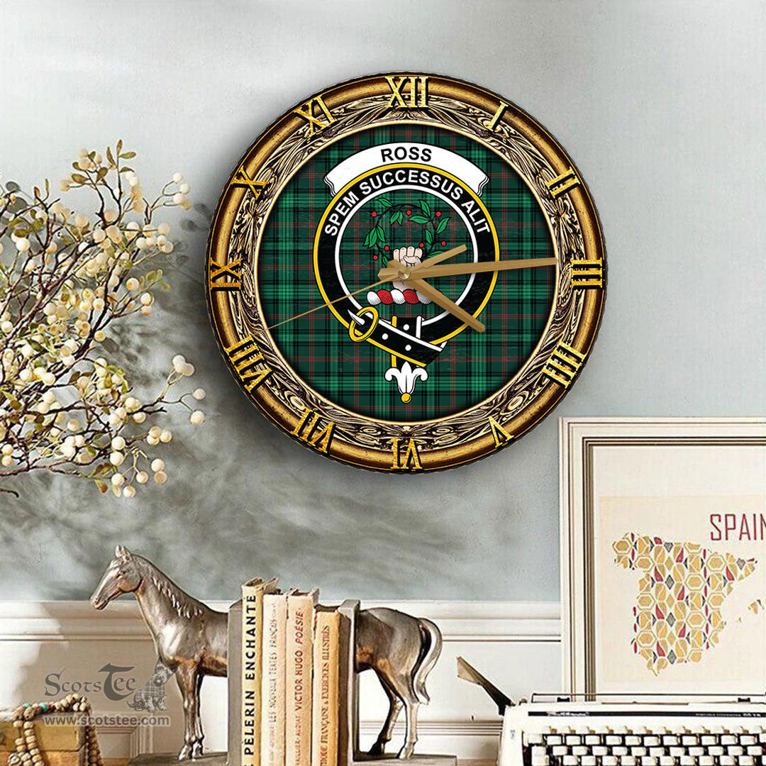 ScotsTee Shop Scottish Ross Hunting Modern Clan Crest Tartan Wooden Wall Clock