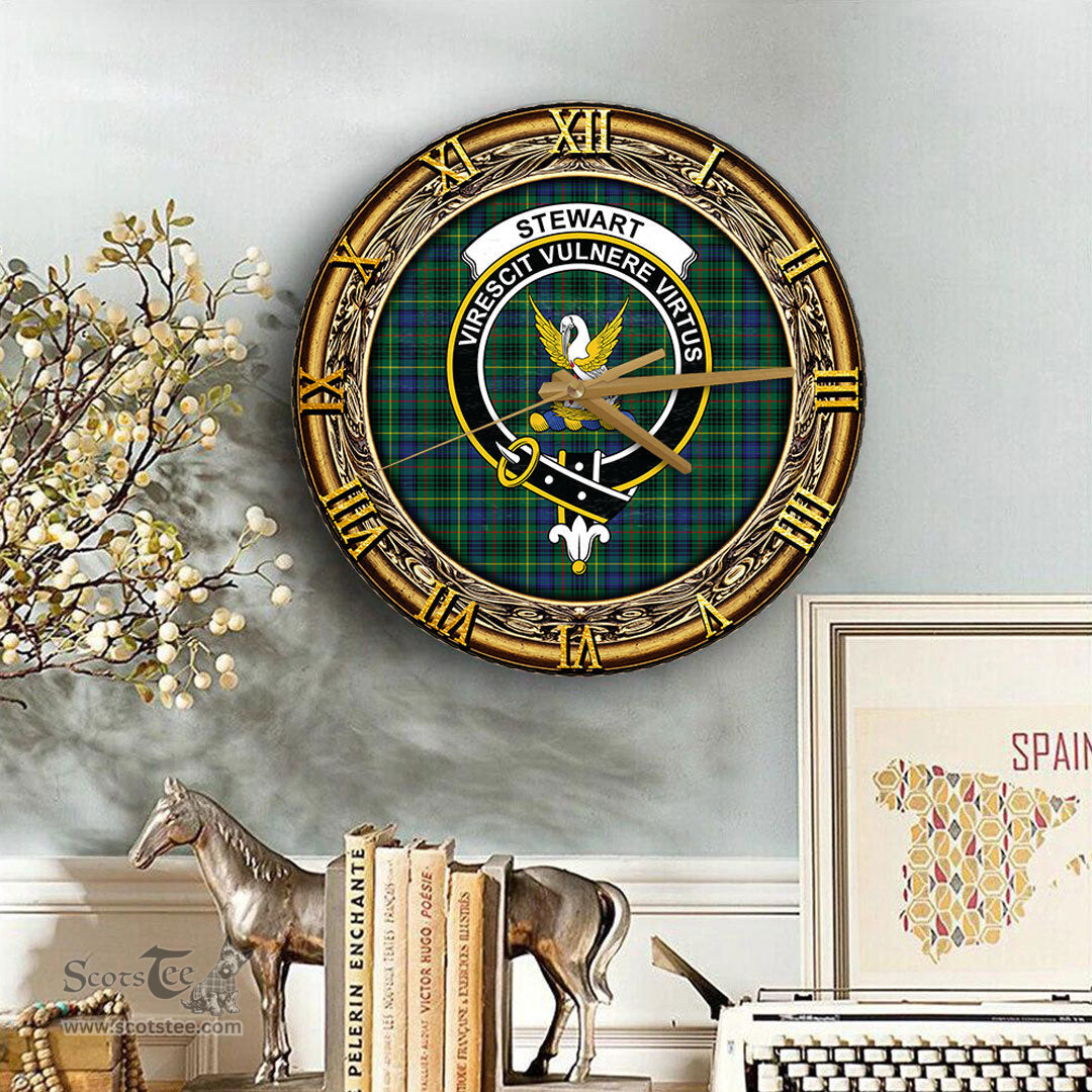 ScotsTee Shop Scottish Stewart Hunting Modern Clan Crest Tartan Wooden Wall Clock