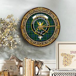 ScotsTee Shop Scottish Stewart Hunting Modern Clan Crest Tartan Wooden Wall Clock