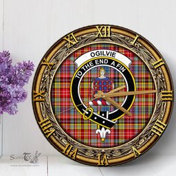 ScotsTee Shop Scottish Ogilvie of Airlie Ancient Clan Crest Tartan Wooden Wall Clock