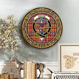 ScotsTee Shop Scottish Ogilvie of Airlie Ancient Clan Crest Tartan Wooden Wall Clock