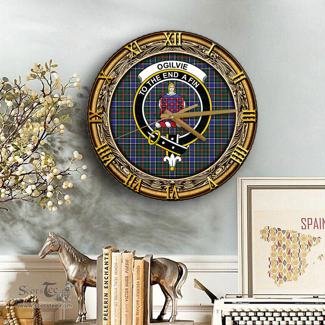 ScotsTee Shop Scottish Ogilvie Hunting Modern Clan Crest Tartan Wooden Wall Clock