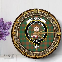 ScotsTee Shop Scottish Menzies Green Ancient Clan Crest Tartan Wooden Wall Clock
