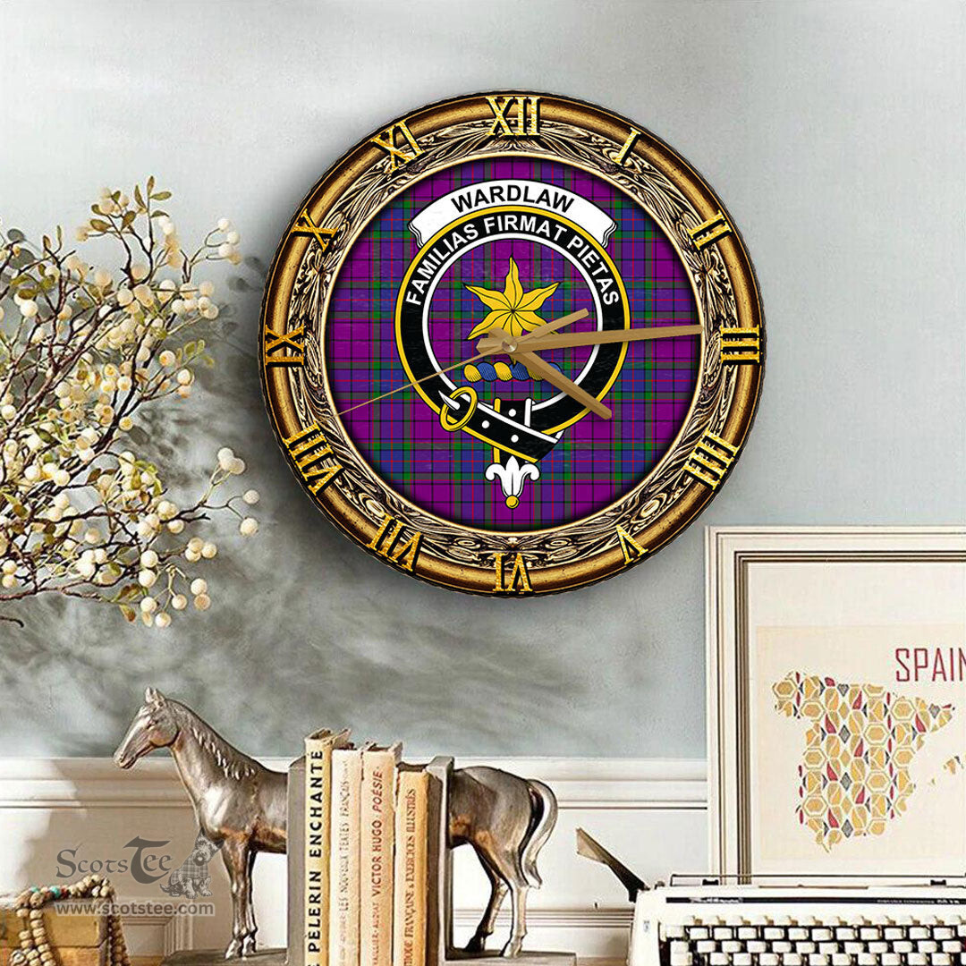 ScotsTee Shop Scottish Wardlaw Modern Clan Crest Tartan Wooden Wall Clock