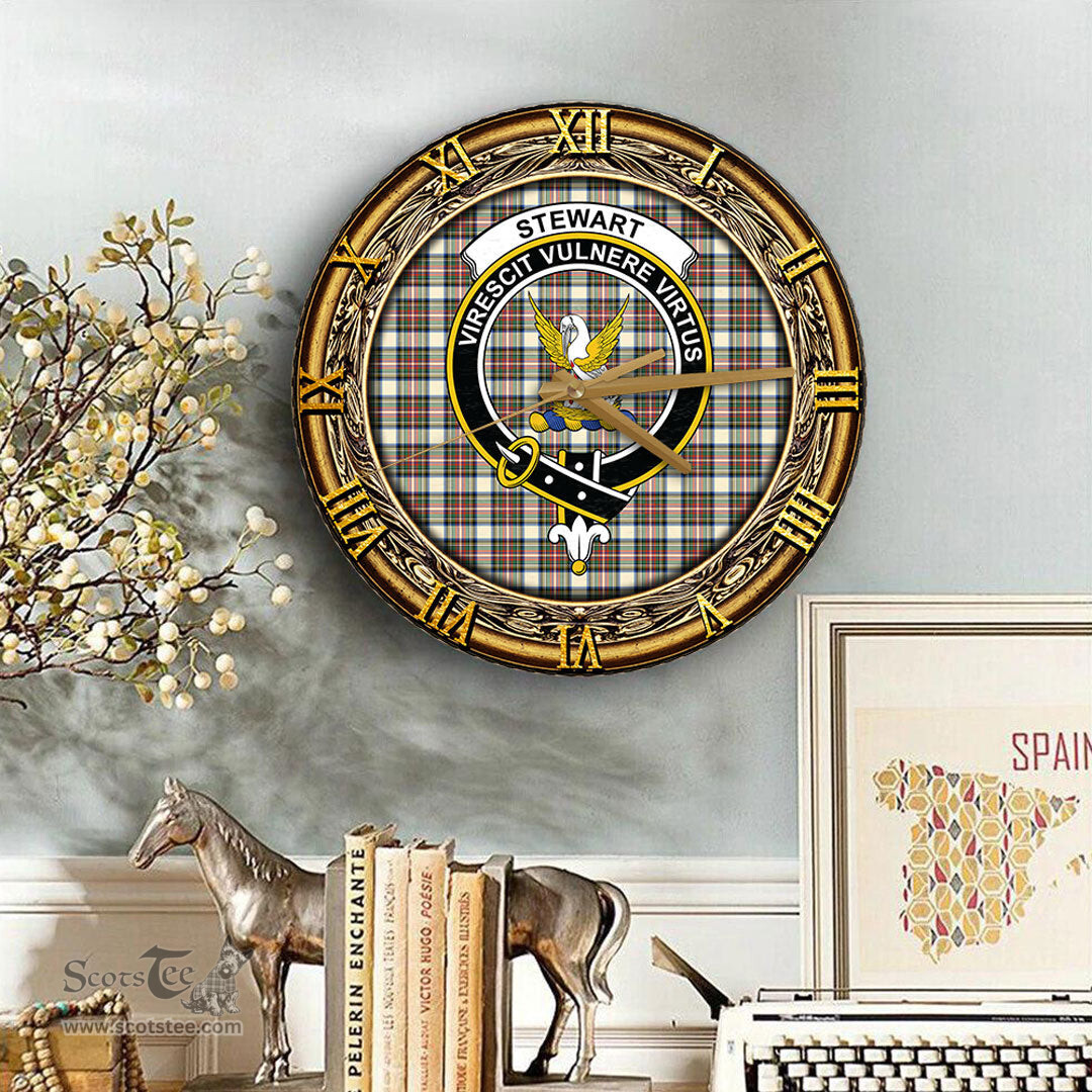 ScotsTee Shop Scottish Stewart Dress Ancient Clan Crest Tartan Wooden Wall Clock
