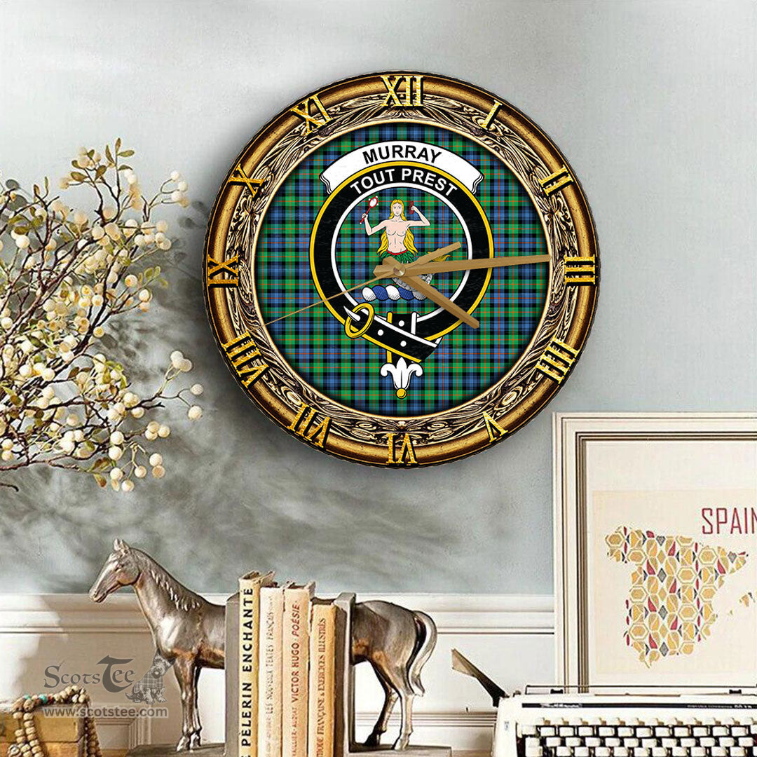 ScotsTee Shop Scottish Murray of Atholl Ancient Clan Crest Tartan Wooden Wall Clock