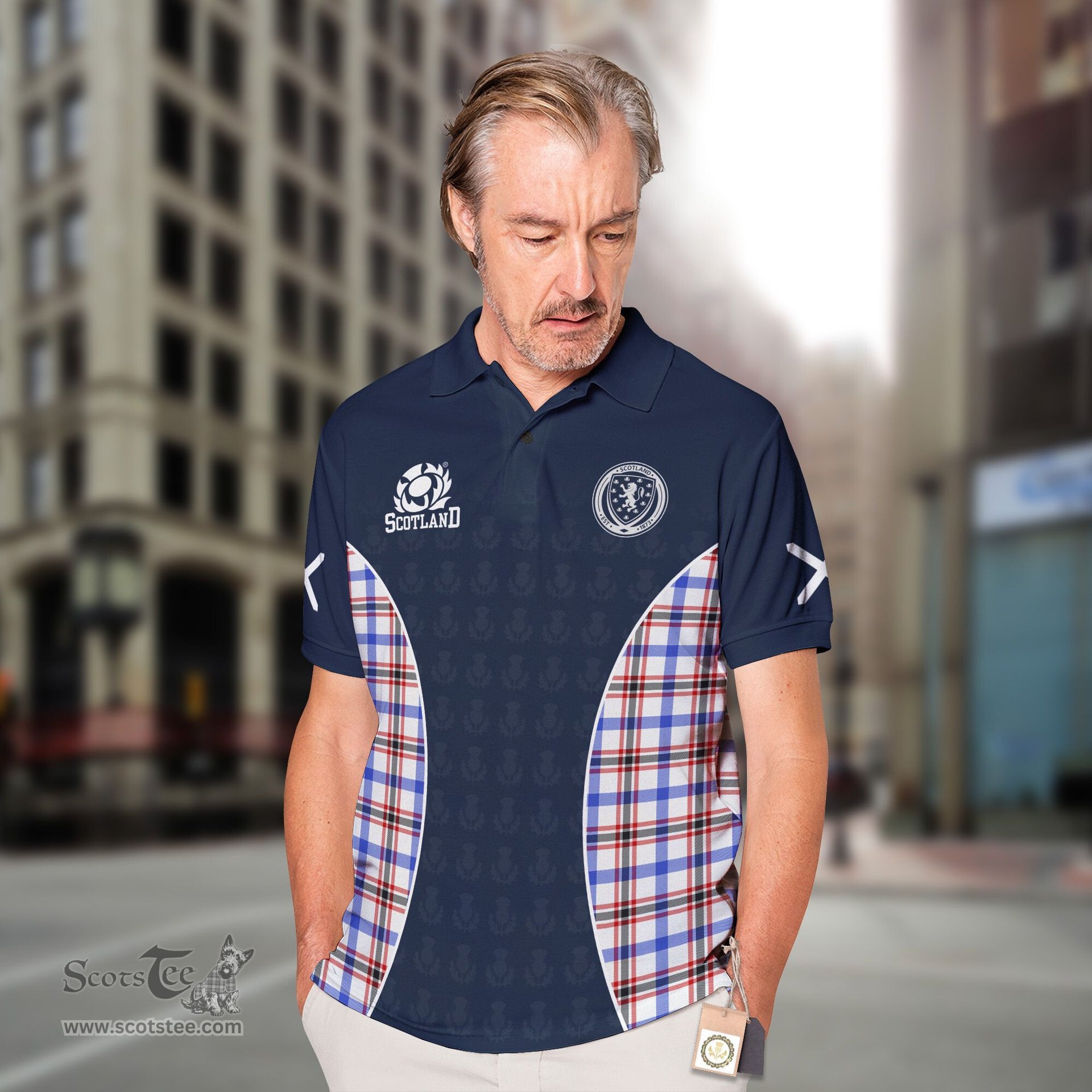 ScotsTee Shop Scottish Boswell Clan Crest Scotland Alba And Scottish Tartan Polo Shirt