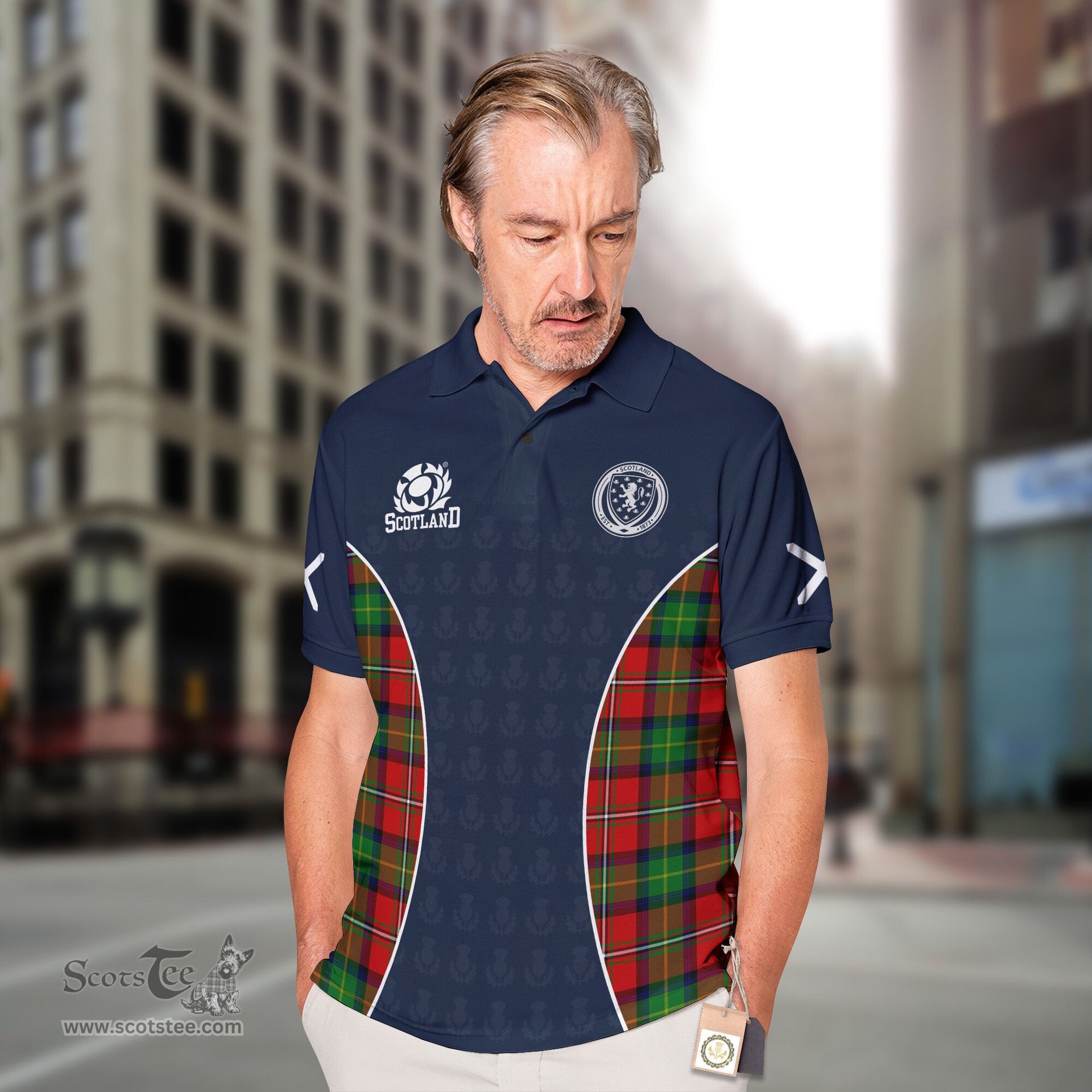 ScotsTee Shop Scottish Fullerton Clan Crest Scotland Alba And Scottish Tartan Polo Shirt