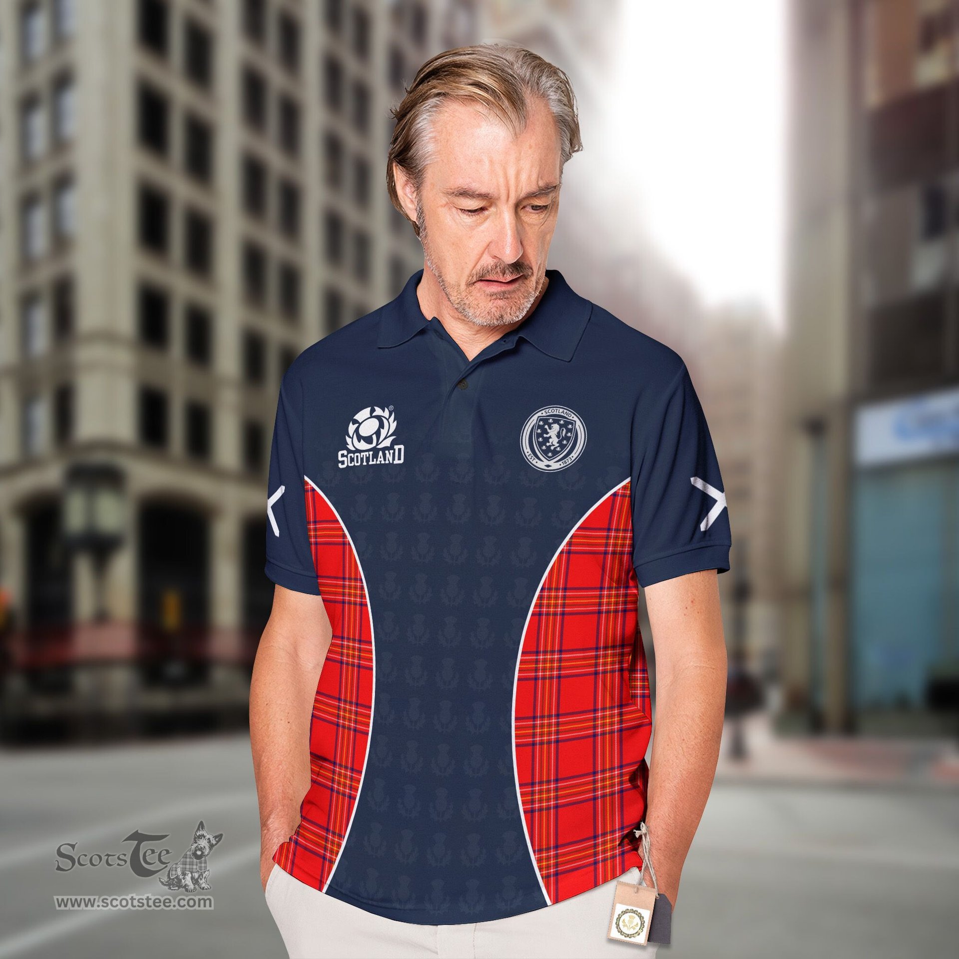 ScotsTee Shop Scottish Burnett Clan Crest Scotland Alba And Scottish Tartan Polo Shirt