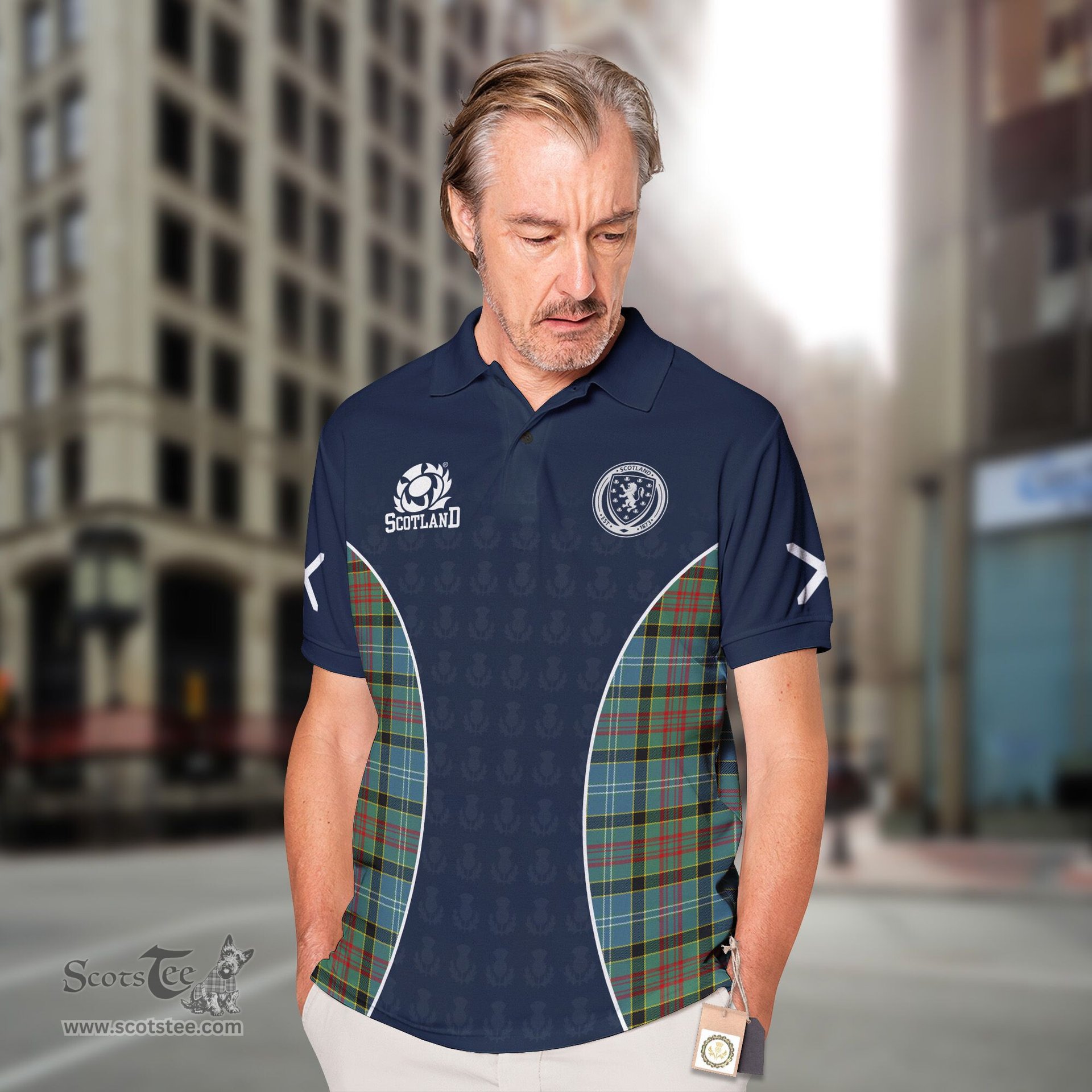 ScotsTee Shop Scottish Cathcart Clan Crest Scotland Alba And Scottish Tartan Polo Shirt
