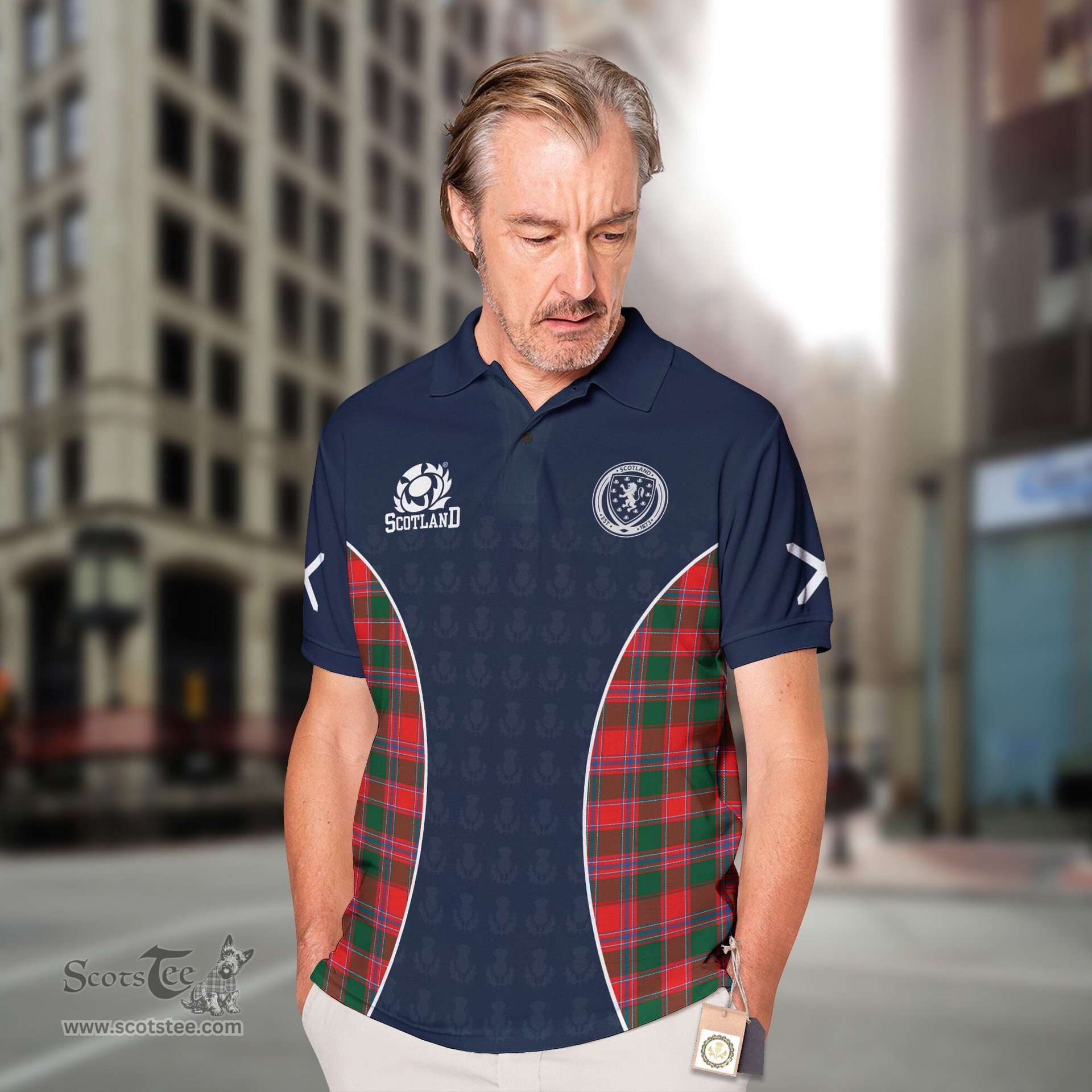 ScotsTee Shop Scottish Dalziel Clan Crest Scotland Alba And Scottish Tartan Polo Shirt