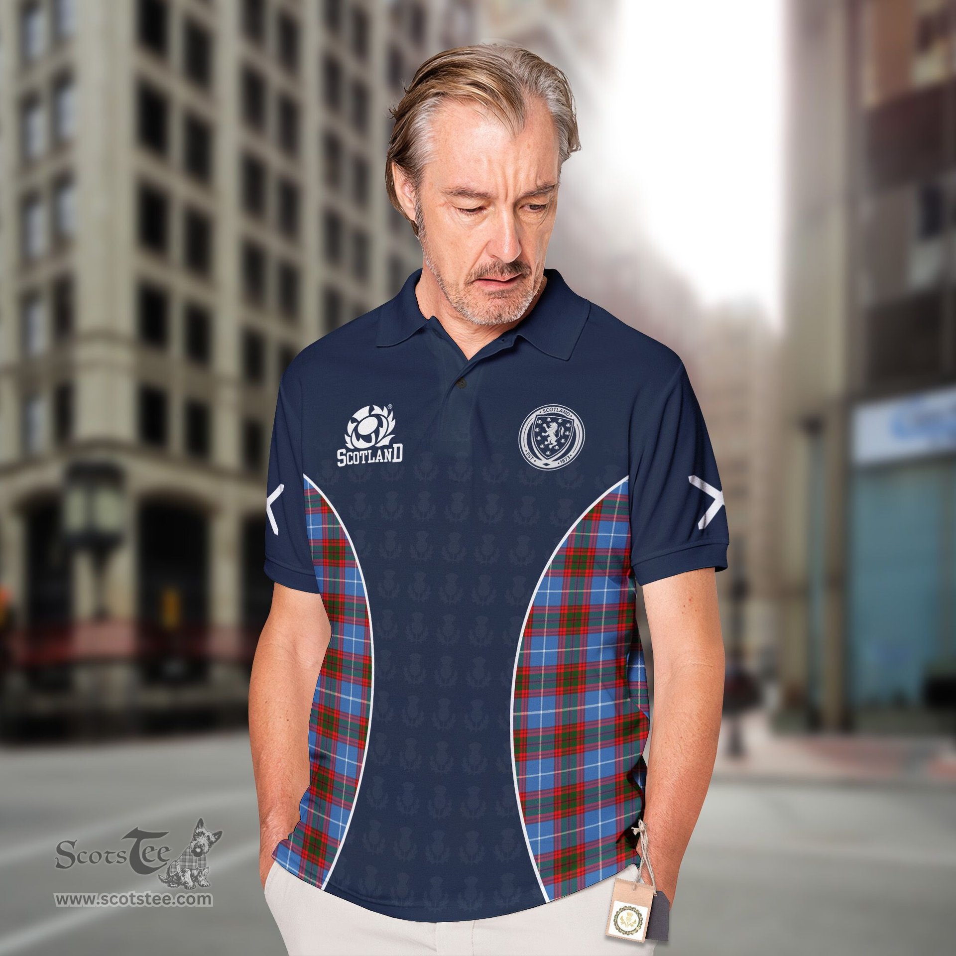 ScotsTee Shop Scottish Congilton Clan Crest Scotland Alba And Scottish Tartan Polo Shirt