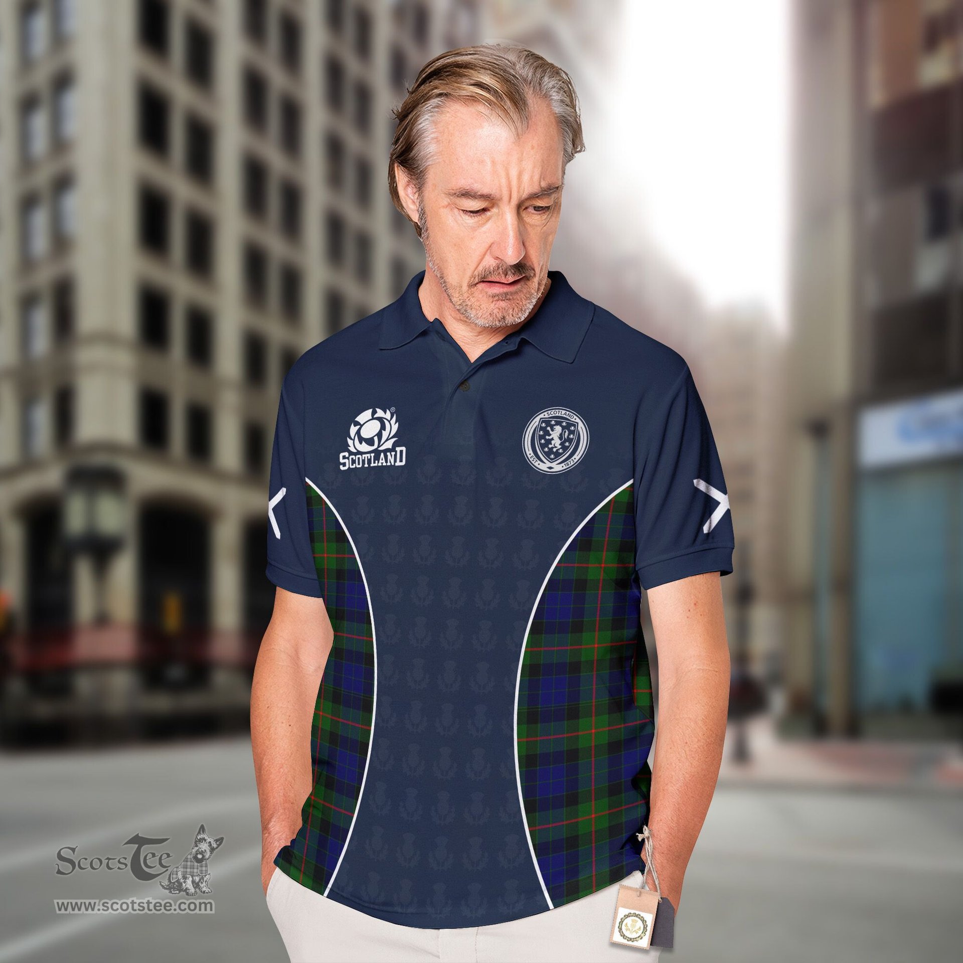 ScotsTee Shop Scottish Gunn Clan Crest Scotland Alba And Scottish Tartan Polo Shirt
