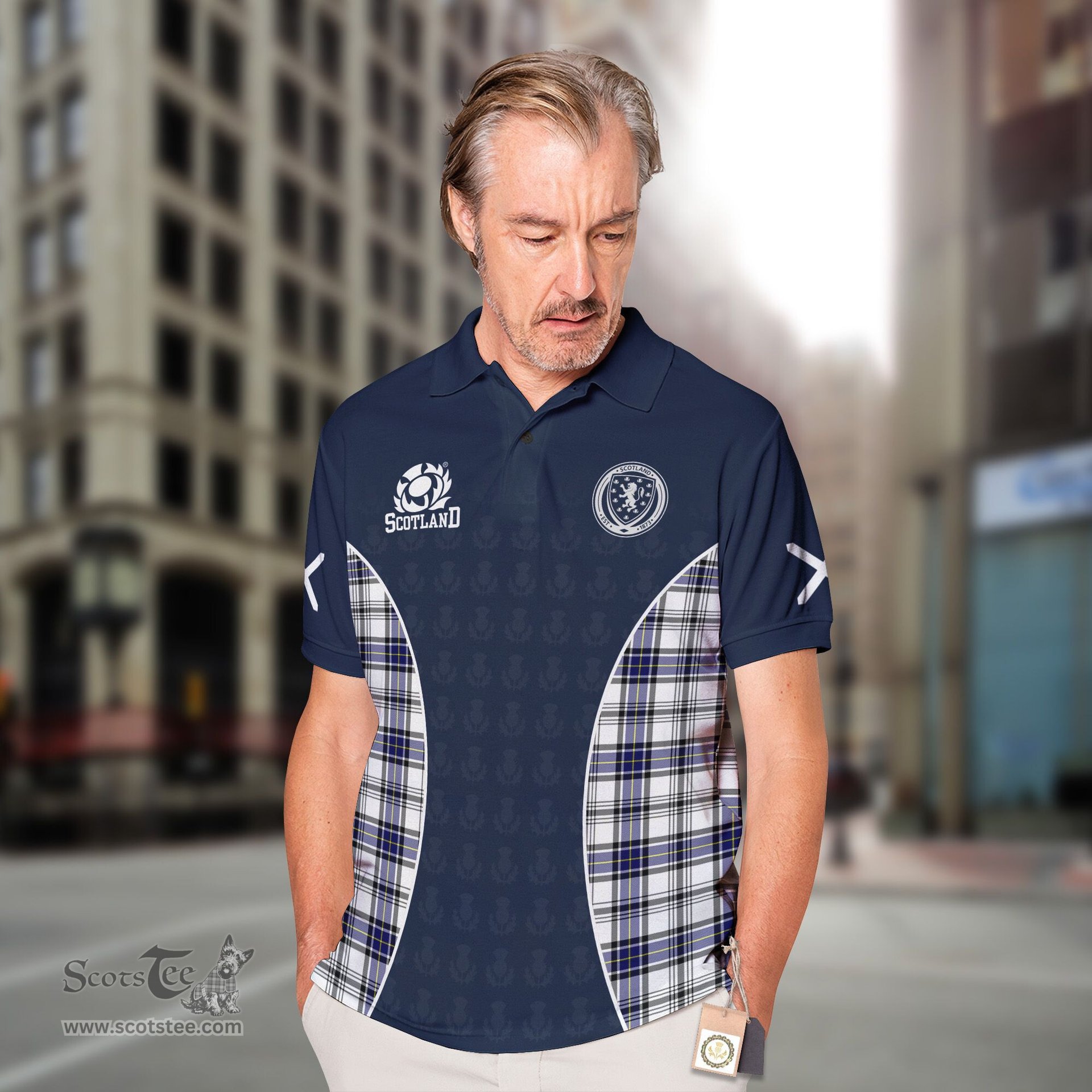 ScotsTee Shop Scottish Hannay Clan Crest Scotland Alba And Scottish Tartan Polo Shirt