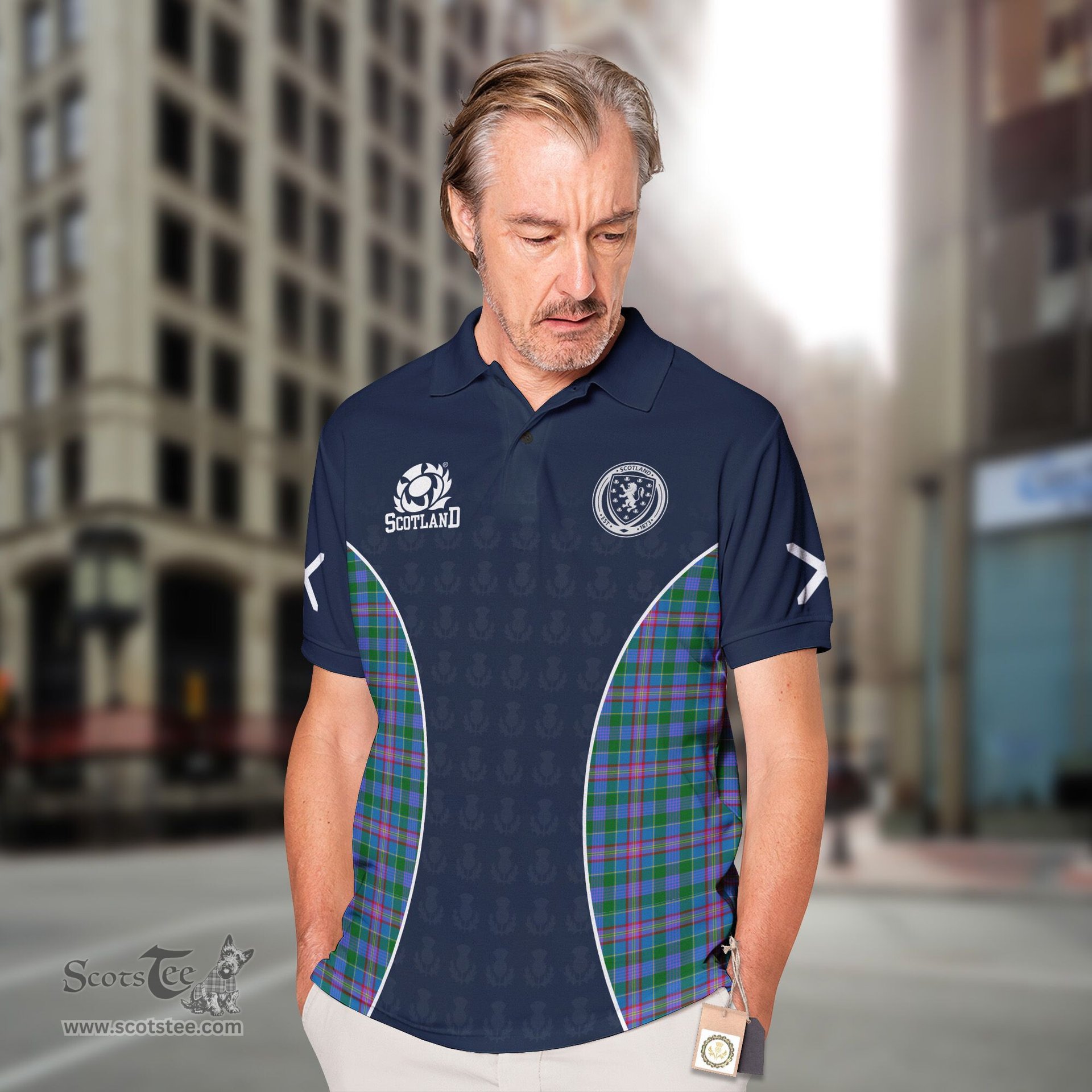 ScotsTee Shop Scottish Pitcairn Clan Crest Scotland Alba And Scottish Tartan Polo Shirt