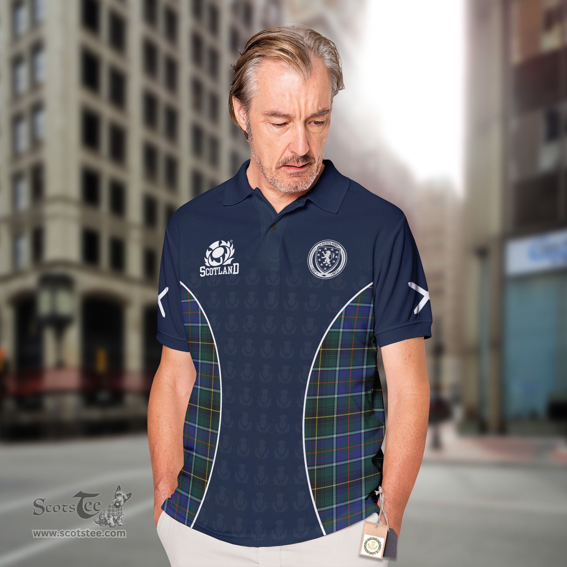 ScotsTee Shop Scottish MacInnes Clan Crest Scotland Alba And Scottish Tartan Polo Shirt