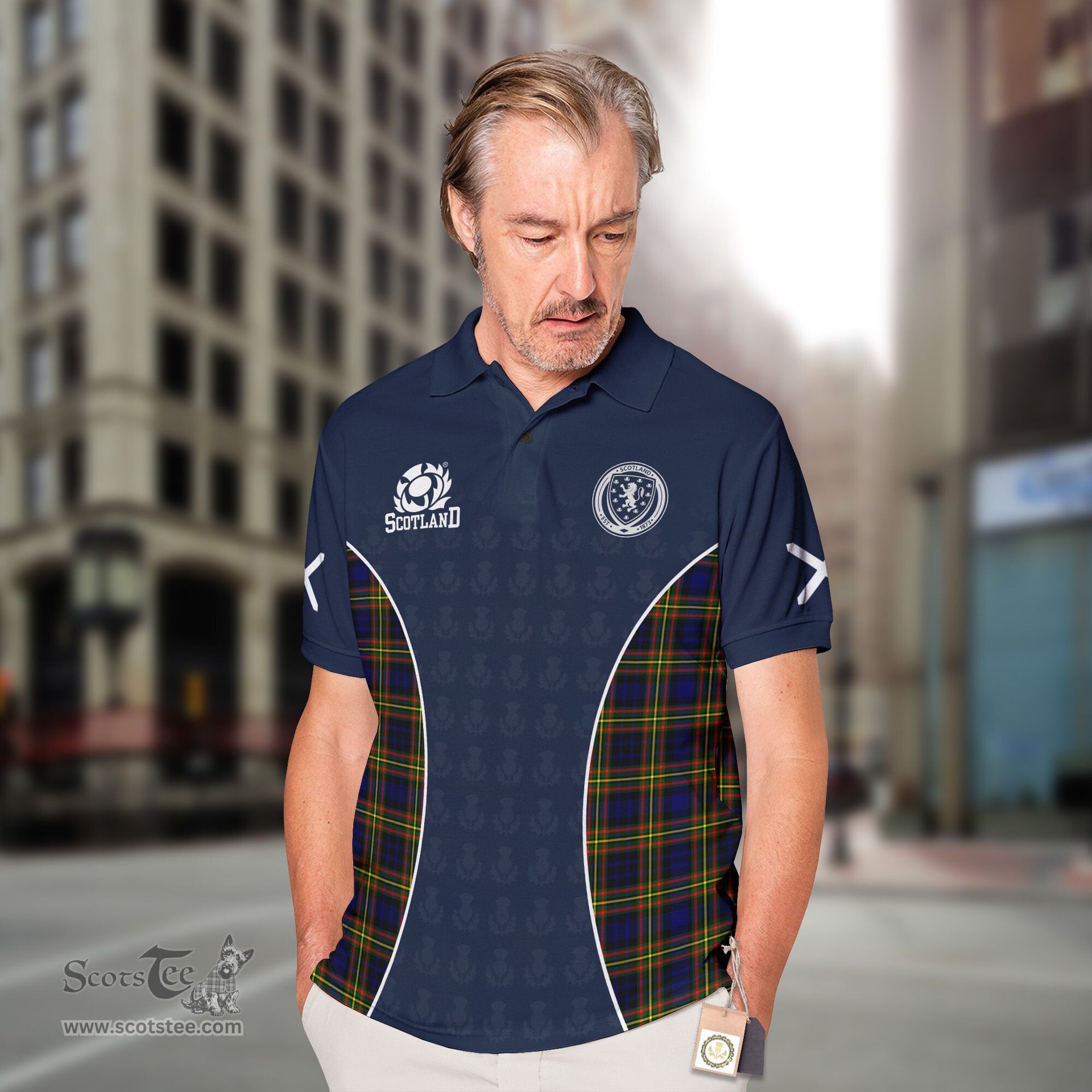ScotsTee Shop Scottish MacLellan Clan Crest Scotland Alba And Scottish Tartan Polo Shirt