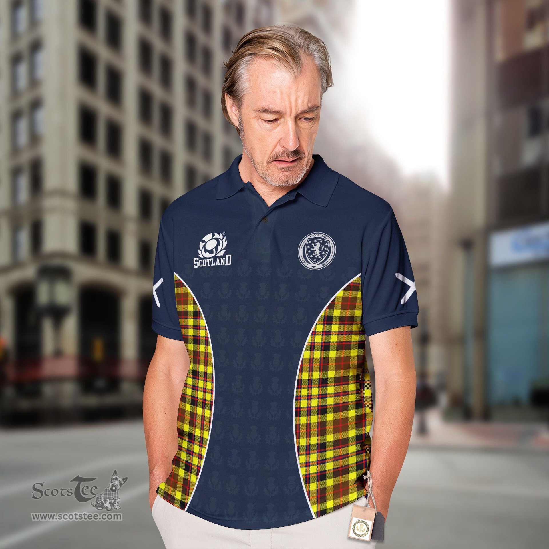 ScotsTee Shop Scottish Jardine Clan Crest Scotland Alba And Scottish Tartan Polo Shirt