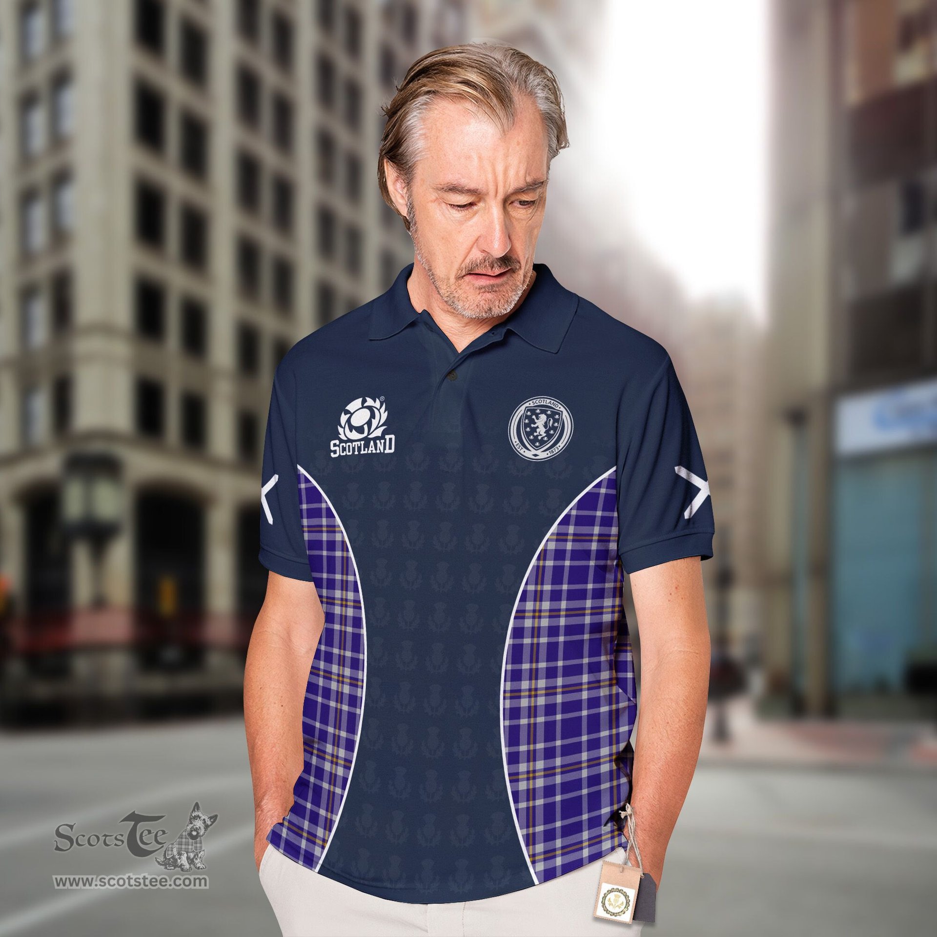 ScotsTee Shop Scottish Ochterlony Clan Crest Scotland Alba And Scottish Tartan Polo Shirt