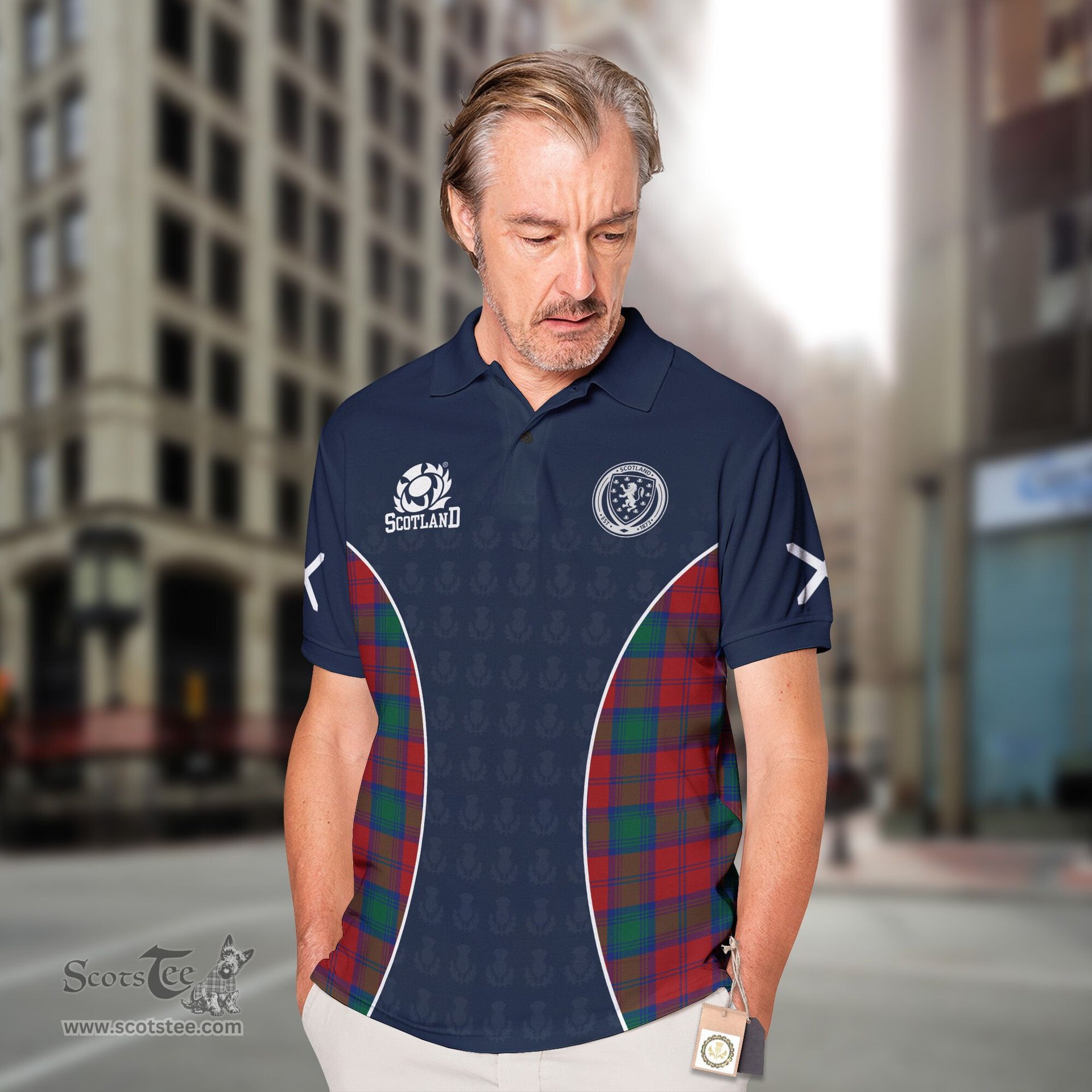 ScotsTee Shop Scottish Lindsay Clan Crest Scotland Alba And Scottish Tartan Polo Shirt