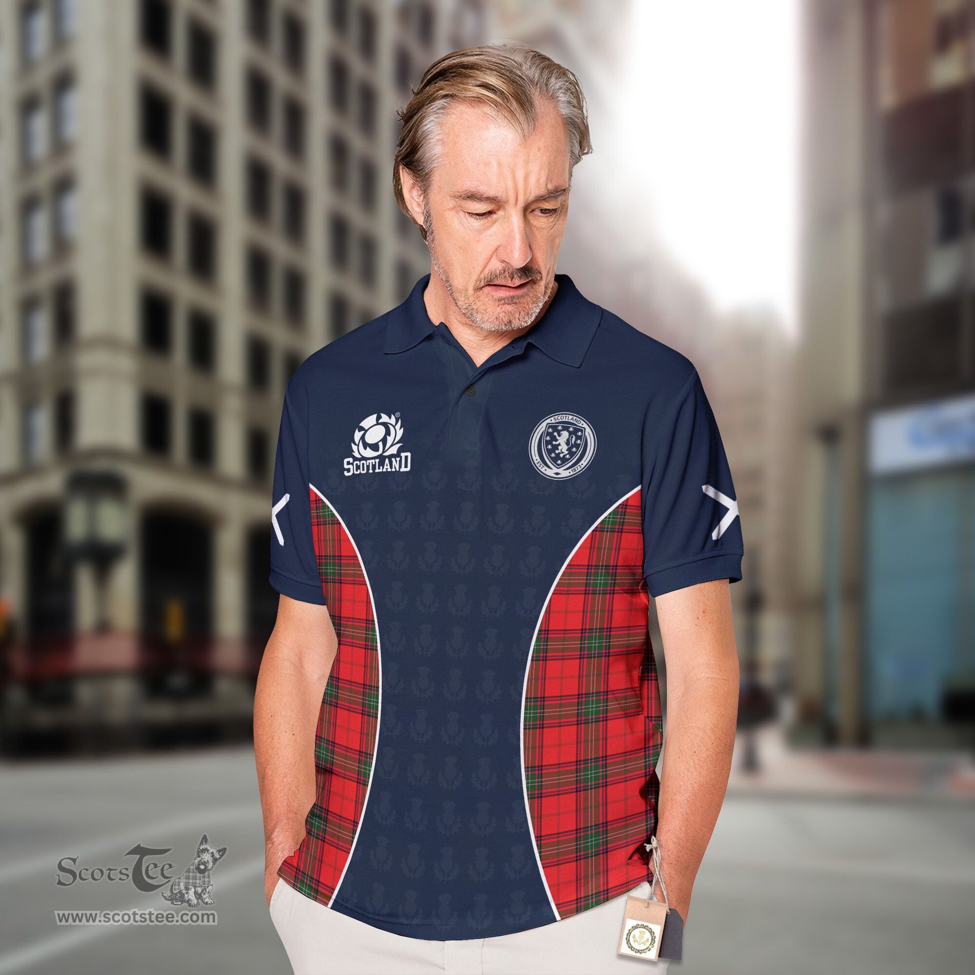 ScotsTee Shop Scottish Seton Clan Crest Scotland Alba And Scottish Tartan Polo Shirt