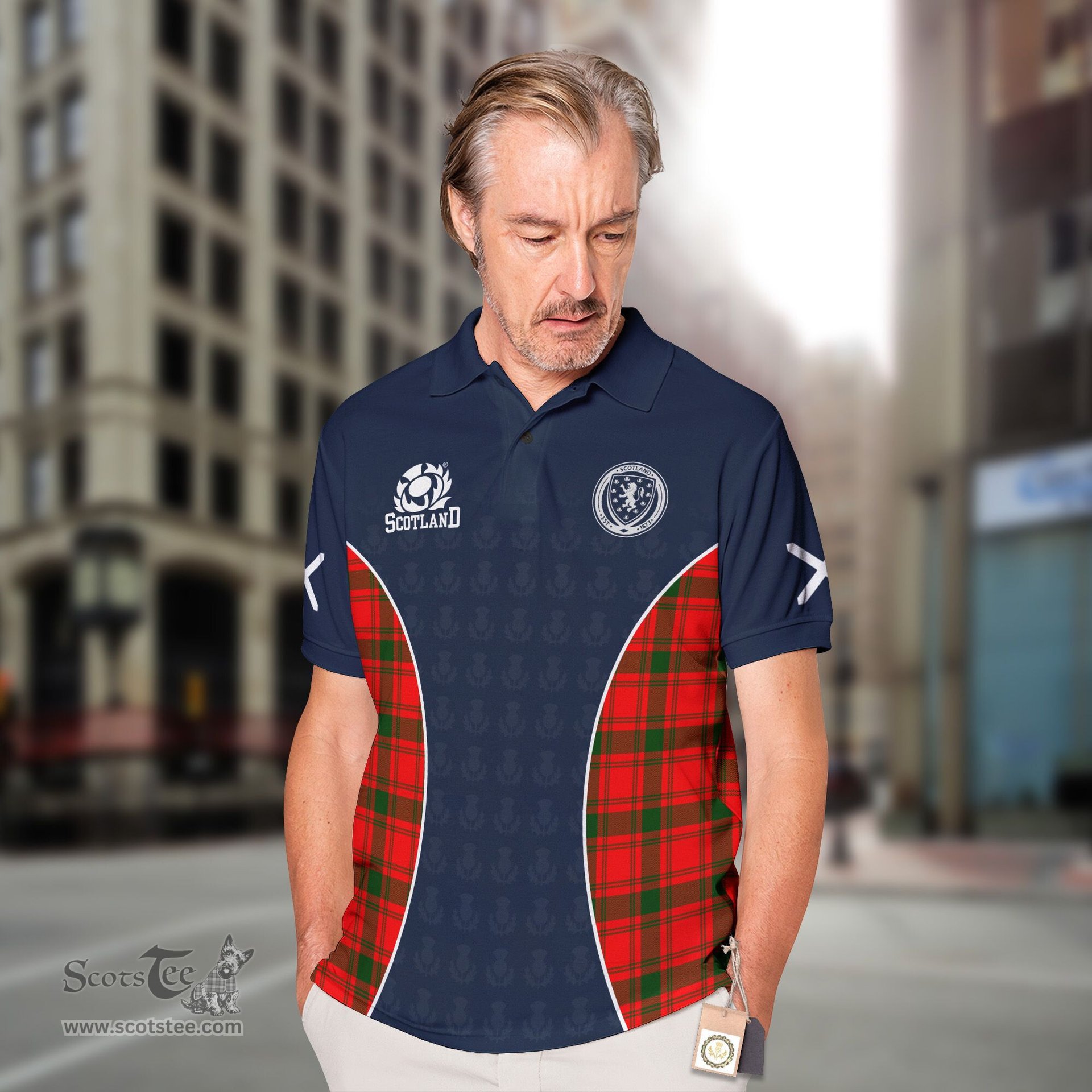 ScotsTee Shop Scottish MacQuarrie Clan Crest Scotland Alba And Scottish Tartan Polo Shirt