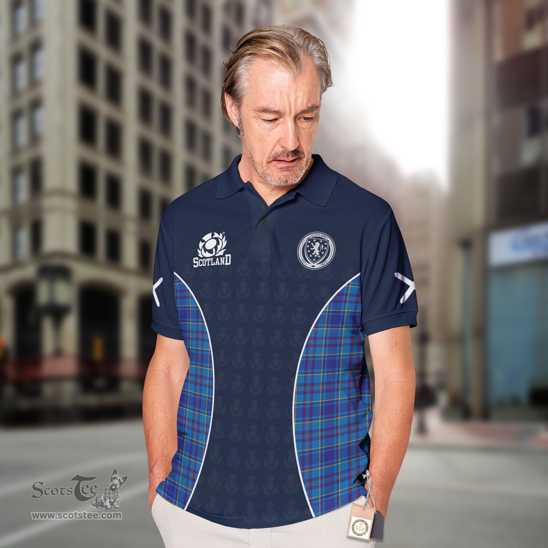 ScotsTee Shop Scottish Mercer Clan Crest Scotland Alba And Scottish Tartan Polo Shirt