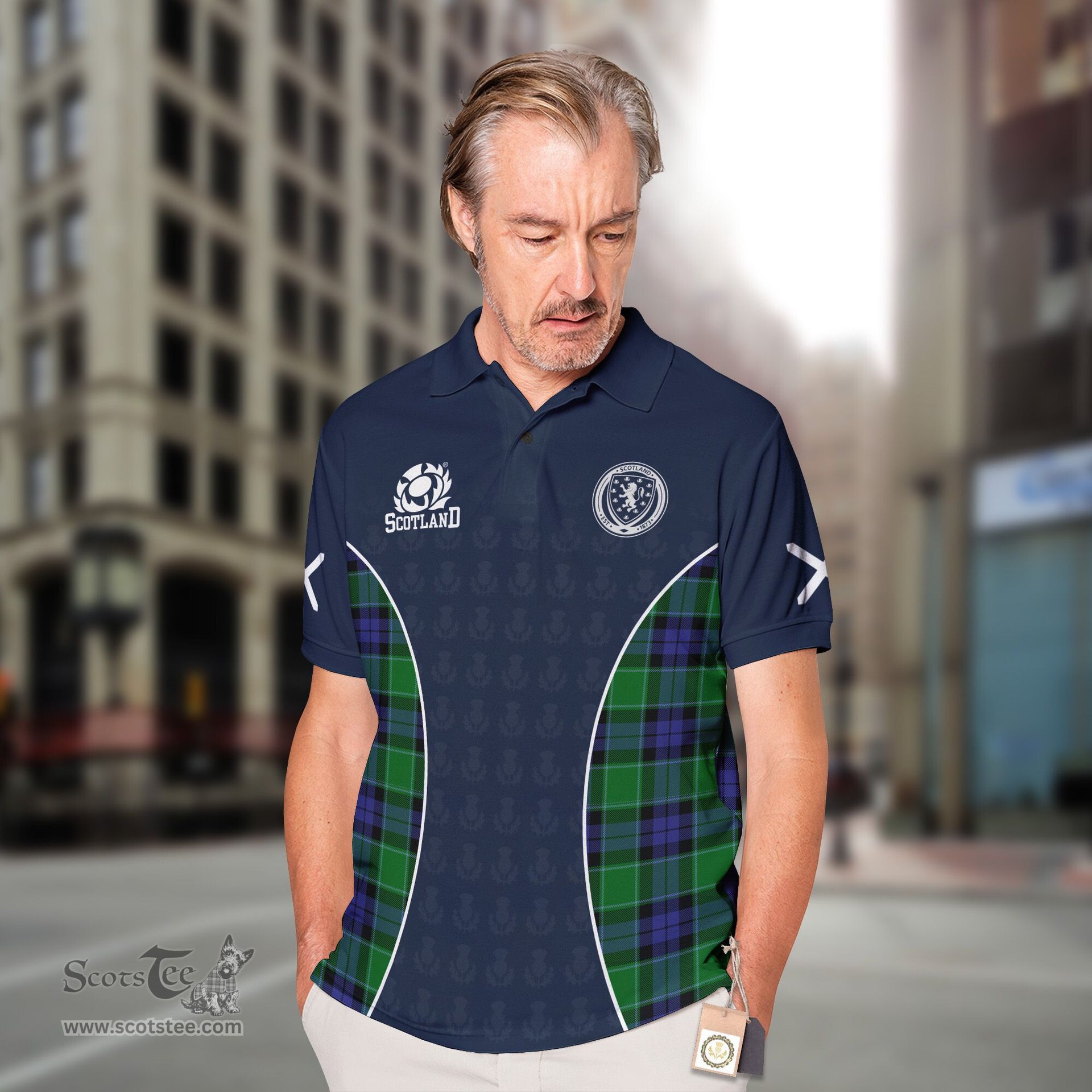 ScotsTee Shop Scottish Monteith Clan Crest Scotland Alba And Scottish Tartan Polo Shirt