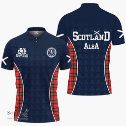 ScotsTee Shop Scottish Stewart Stuart of Bute Clan Crest Scotland Alba And Scottish Tartan Polo Shirt